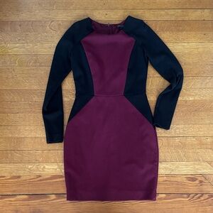 Banana Republic Burgundy and Black Long Sleeve Dress